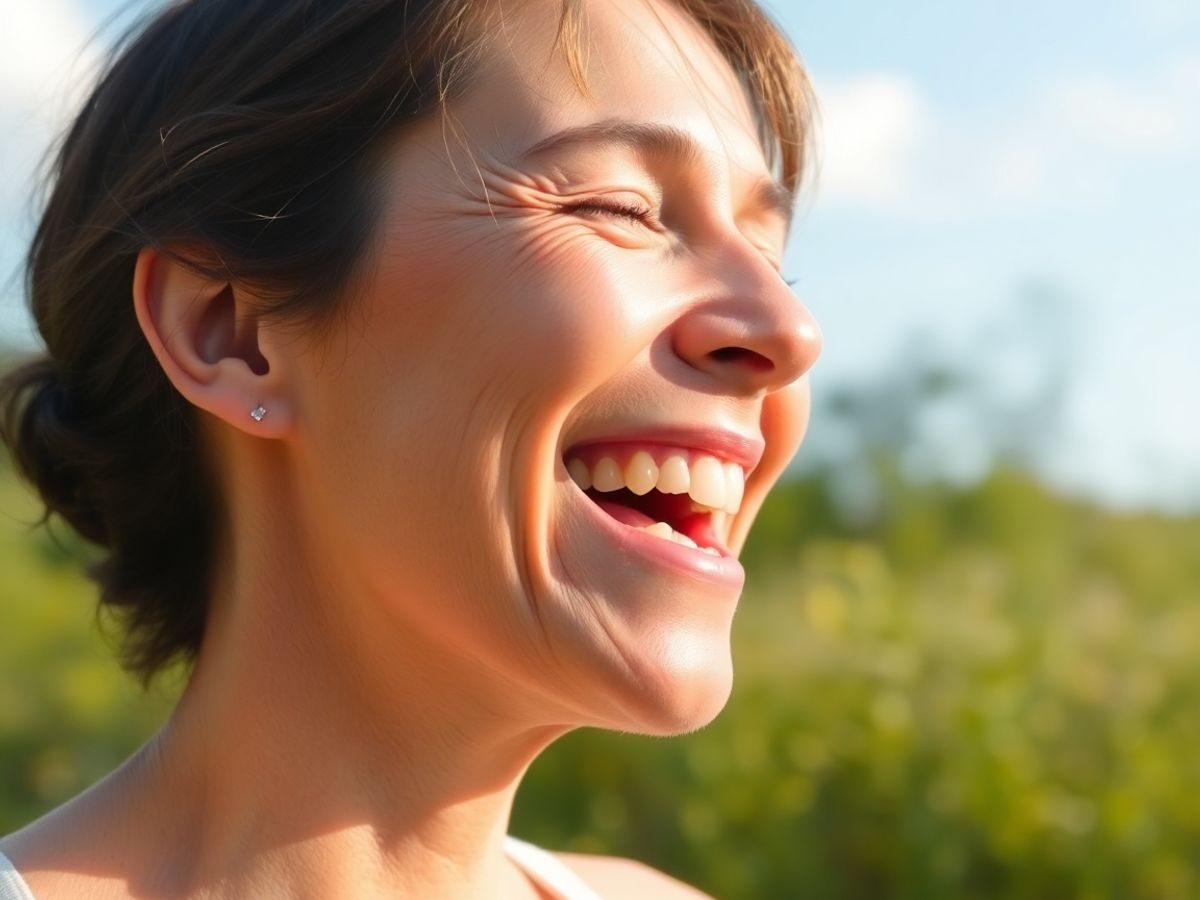 Persoană fericită, respirând aer curat în natură.